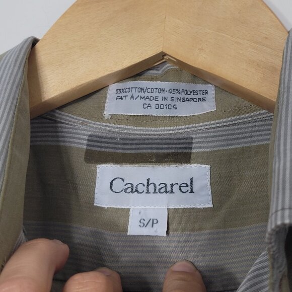 Cacharel Green Gray Striped Cotton Blend Collared Button Down Short Sleeves Sz S - Picture 6 of 9